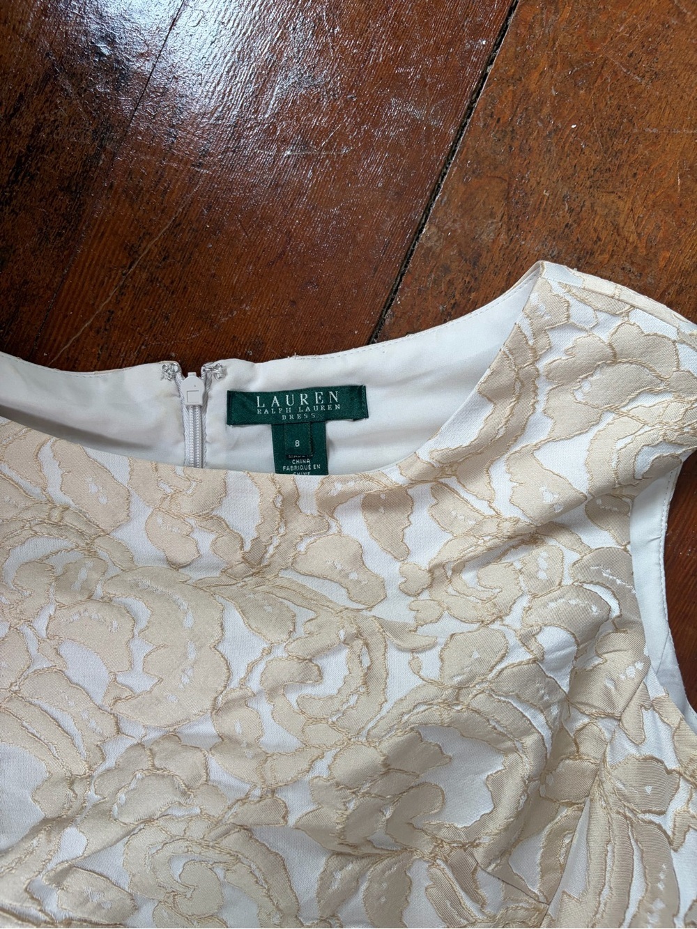 Lauren Ralph Lauren Ivory Cream Floral Jacquard Sleeveless Dress